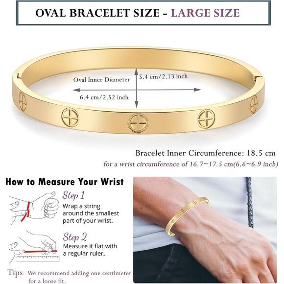 Women's Gold-Plated Stainless Steel Bangle Bracelet 7.5 Inches Elegant Jewelry - Picture 3 of 7